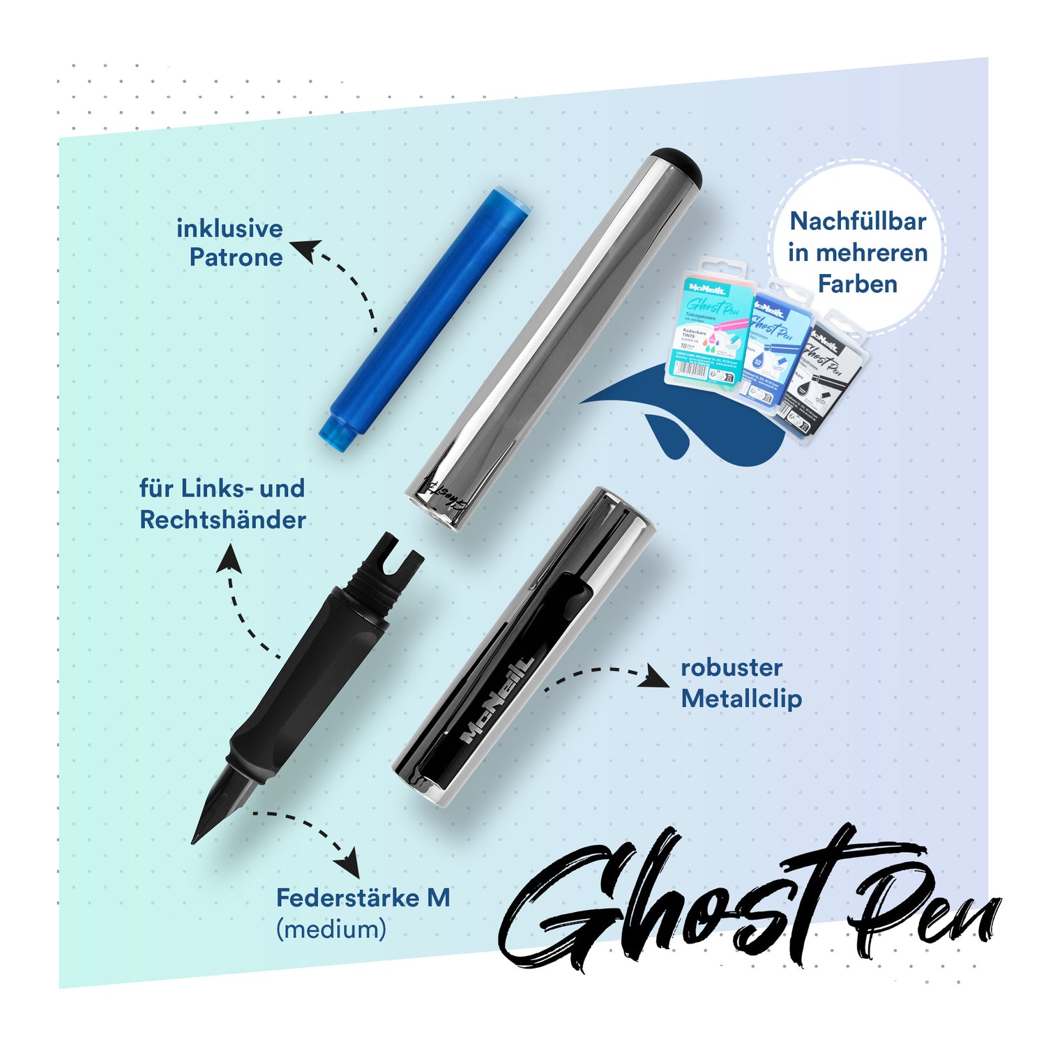 McNeill - Ghost Pen radierbarer Füller Metallic silber